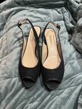 J. RENEE  Jenvey Black Sparkle Slingback Peep-Toe Heels (SZ. 12 W)